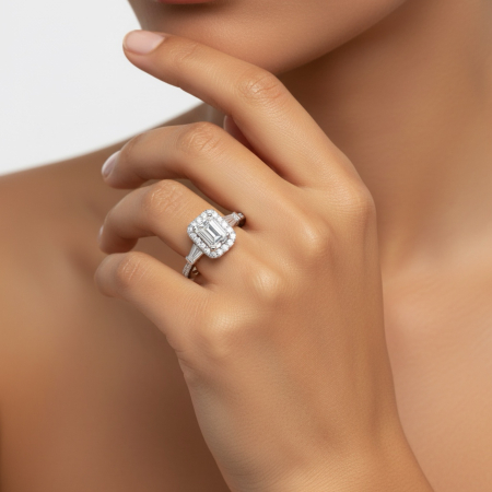 Inel de logodnă cu moissanite emerald 1 ct | Inel elegant din aur sau platina [6]