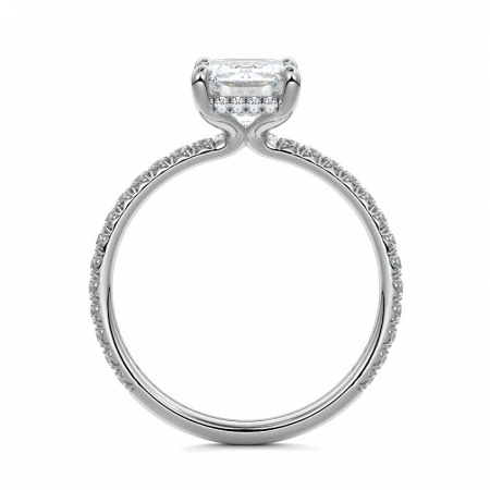 Inel logodnă diamant de laborator emerald cu pavé și hidden halo | Aur 10K 14K 18K sau platină [3]