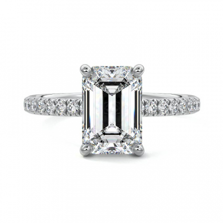 Pave - Inel logodnă diamant de laborator emerald cu pavé și hidden halo | Aur 10K 14K 18K sau platină