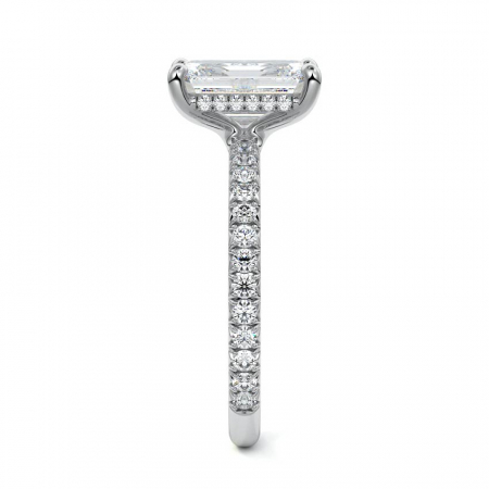 Inel logodnă diamant de laborator emerald cu pavé și hidden halo | Aur 10K 14K 18K sau platină [2]