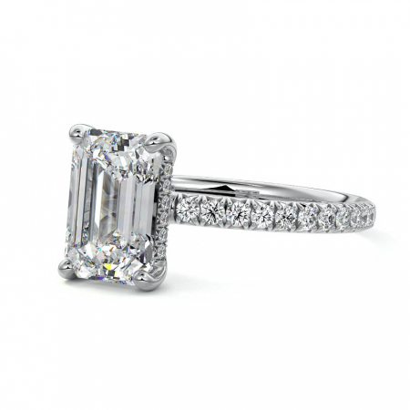 Inel logodnă diamant de laborator emerald cu pavé și hidden halo | Aur 10K 14K 18K sau platină [1]