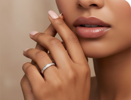 Inel eternity cu moissanite D VVS 2 mm, setare channel, argint placat cu platină / aur [6]