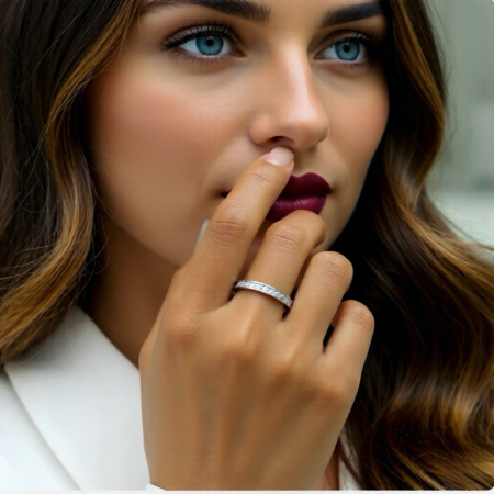 Inel eternity cu moissanite D VVS 2 mm, setare channel, argint placat cu platină / aur [5]