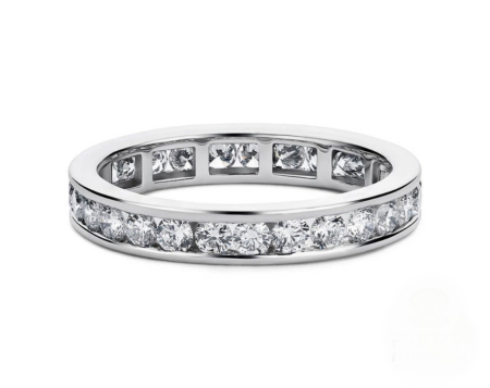 Inel eternity cu moissanite D VVS 2,5 mm, setare channel, argint placat cu platină / aur