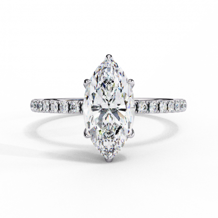 Argint - Inel Logodnă Moissanite Marchiz Hidden Halo D VVS | Argint