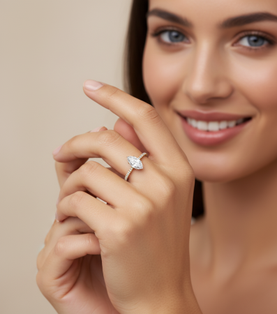 Inel Logodnă Moissanite Marchiz Hidden Halo D VVS | Argint [14]
