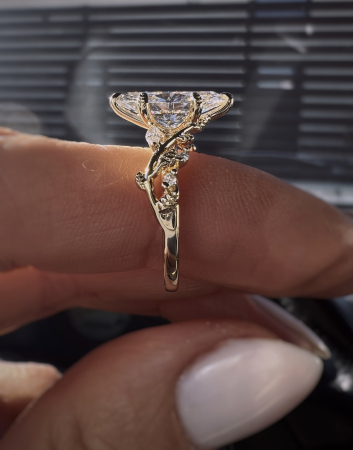 1.5-Carat Marquise-Cut Moissanite Engagement Ring with Botanical Details | Gold, or Platinum [10]