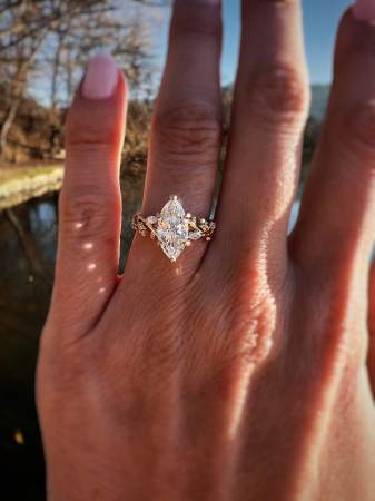 1.5-Carat Marquise-Cut Moissanite Engagement Ring with Botanical Details | Gold, or Platinum [9]