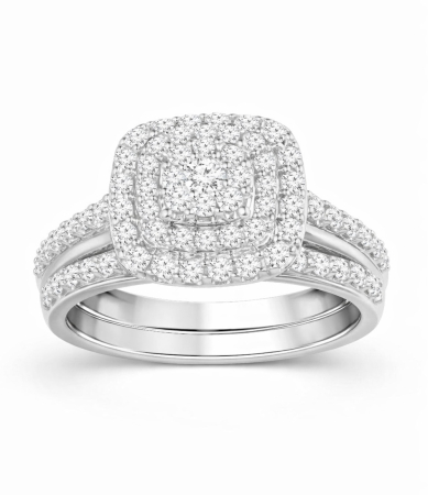 Inele - Inel Moissanite Triple Halo Pave Band