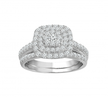 Inele - Inel Moissanite Triple Halo Pave Band