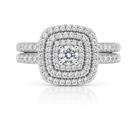 Inele - Inel Moissanite Triple Halo Pave Band