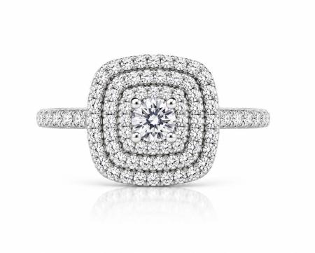 Inel Moissanite Triple Halo Pave Band [2]