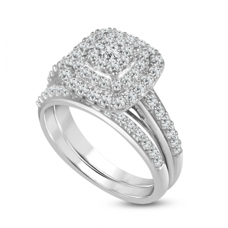 Inel Moissanite Triple Halo Pave Band [1]