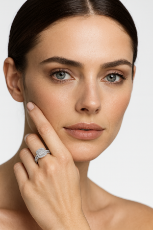 Inel Moissanite Triple Halo Pave Band [4]