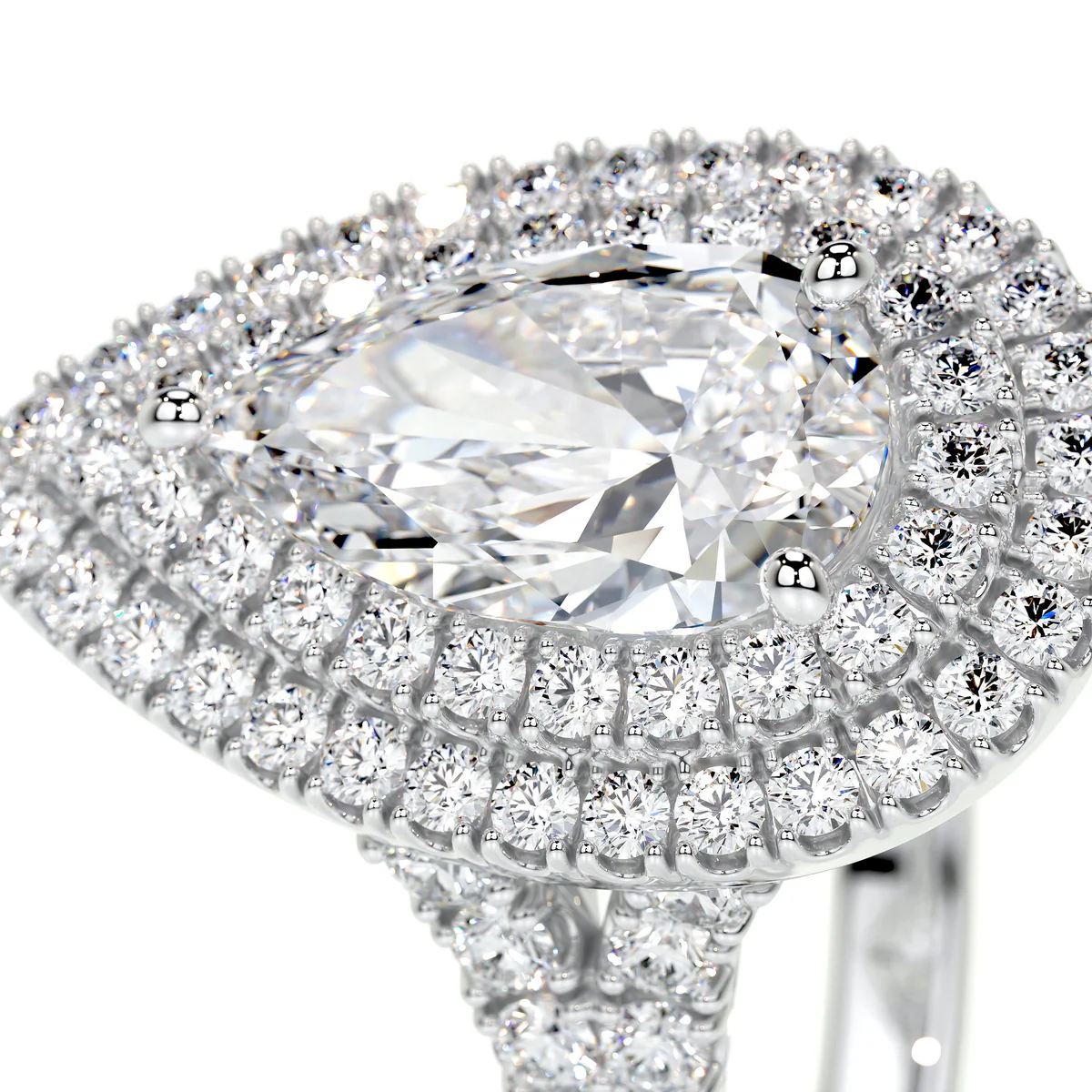 Inel Pear Double Halo Band Pave 1,75 CT [2]