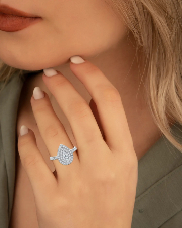 Inel Pear Double Halo Band Pave 1,75 CT [5]