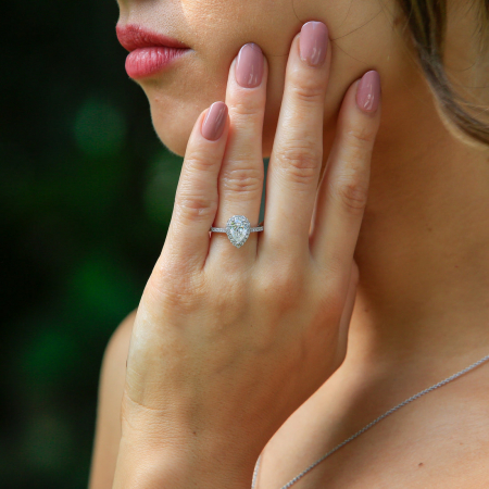 Inel Pear Halo Band Pave 1,5 CT [4]