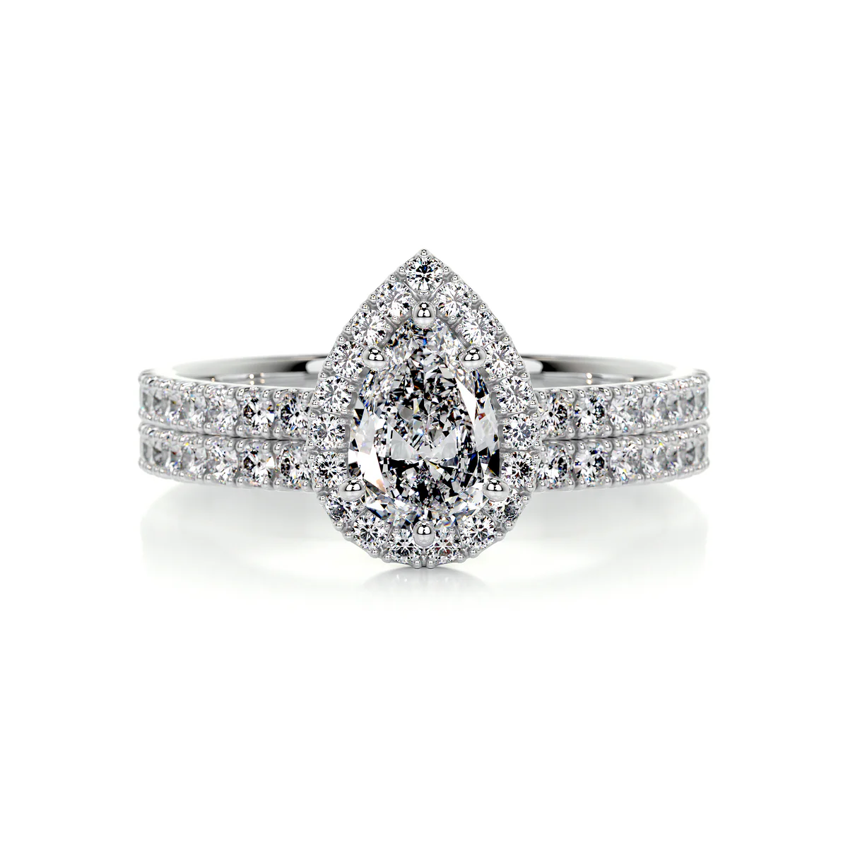 Inel Pear Halo Double Pave Band 1,65 CT
