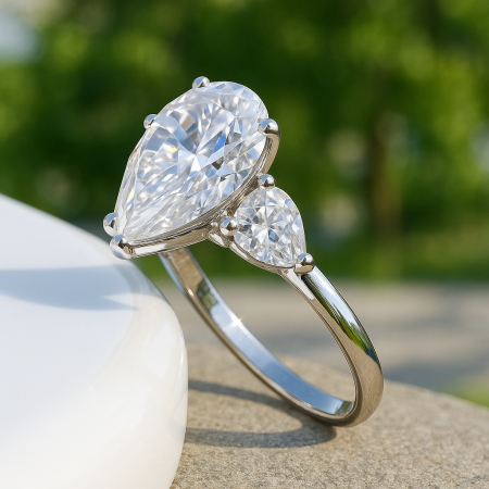 Inel logodnă trilogy moissanite pară 1-4 CT [5]