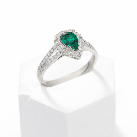 Inel de logodna smarald 1 CT para cu moissanite D VVS | halo si pave [4]