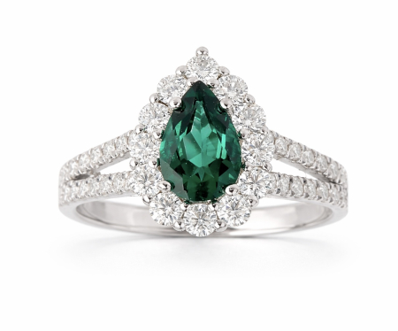 Inele de logodna - Inel de logodna smarald 1 CT para cu moissanite D VVS | halo si pave | aur & platina