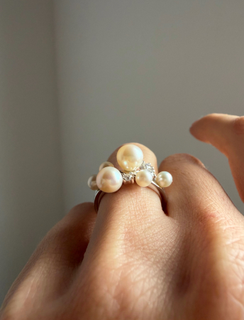 Inel cu Perle de Cultură AAAA și Moissanite D VVS | Argint Placat | Estera [7]