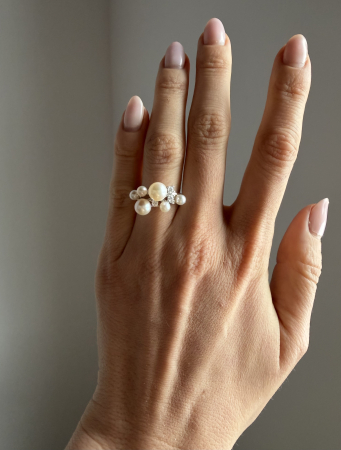 Inel cu Perle de Cultură AAAA și Moissanite D VVS | Argint Placat | Estera [4]