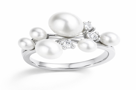 Argint - Inel cu Perle de Cultură AAAA și Moissanite D VVS | Argint Placat | Estera