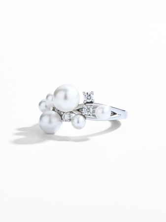 Inel cu Perle de Cultură AAAA și Moissanite D VVS | Argint Placat | Estera [1]