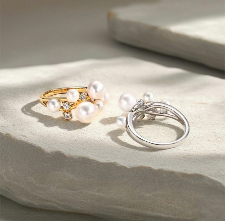 Inel cu Perle de Cultură AAAA și Moissanite D VVS | Argint Placat | Estera [3]