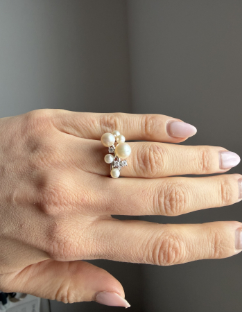 Inel cu Perle de Cultură AAAA și Moissanite D VVS | Argint Placat | Estera [8]