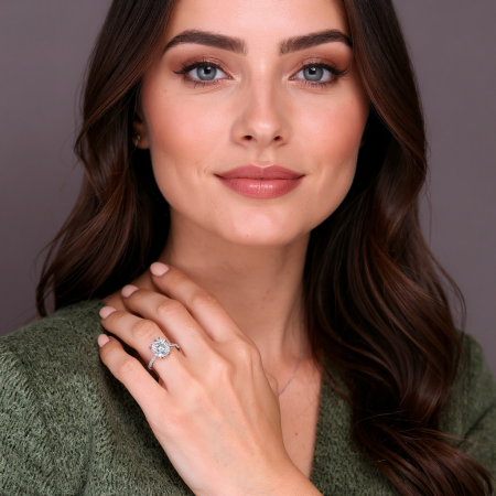 Inel logodnă diamant laborator elongated cushion 4 ct | Halo ascuns [5]