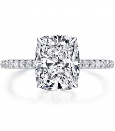Gold - 4 ct elongated cushion moissanite engagement ring | Hidden halo