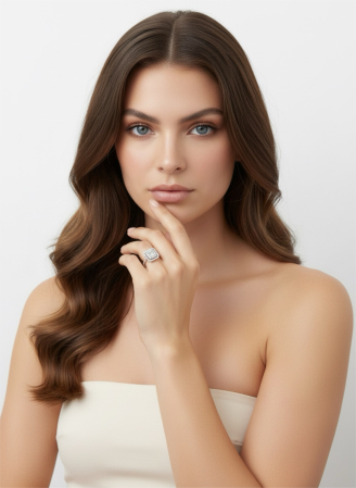 Inel Radiant Cut Double Halo Pave [5]