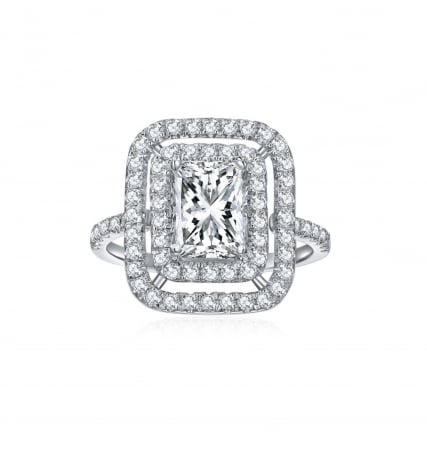 Inele - Inel Radiant Cut Double Halo Pave