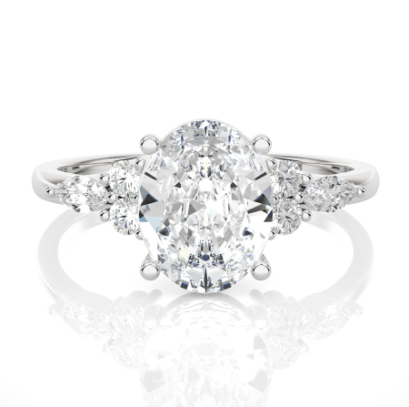 Engagement rings - Moissanite Oval 1-4 Carat D VVS1Engagement Ring with Marquise and Round Moissanite | Elegant Cathedral Engagement Ring