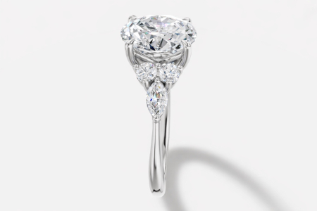 Moissanite Oval 1-4 Carat D VVS1Engagement Ring with Marquise and Round Moissanite | Elegant Cathedral Engagement Ring [3]