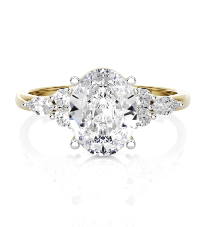 Inel Logodnă Diamant Laborator Oval 1-4 Carate E VS1 cu Diamante Marquise și Rotunde | Inel Logodnă Elegant Cathedral – Estera Jewellery [1]