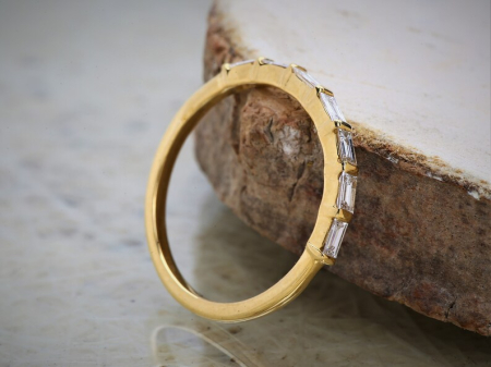 Inel semieternity cu diamante de laborator tăietură baghetă 0.7 ct E VVS din aur sau platină [3]