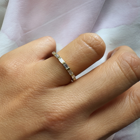 Inel semieternity cu moissanite tăietură baghetă 0.7 ct D VVS din aur sau platină [6]