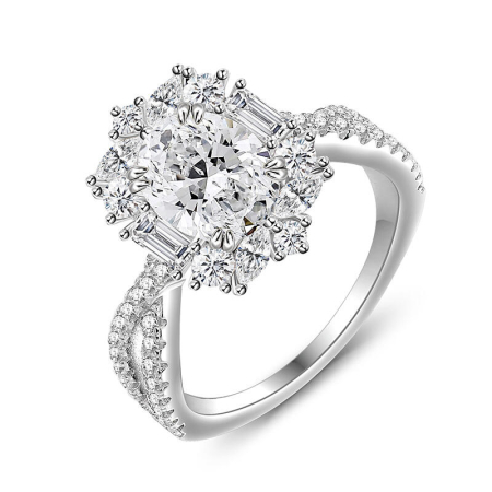 Inel logodnă moissanite oval 2 carate halo moissanite aur platină [2]