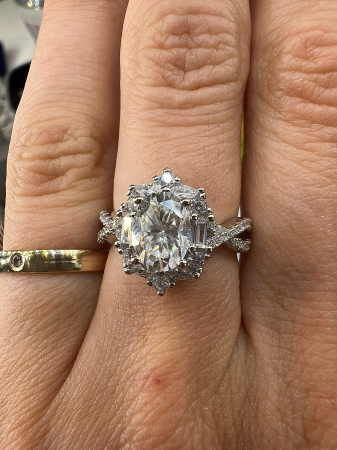 Inel logodnă diamant oval 1 carat halo diamante laborator aur platină [6]