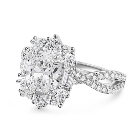 Inel logodnă diamant oval 1 carat halo diamante laborator aur platină [3]