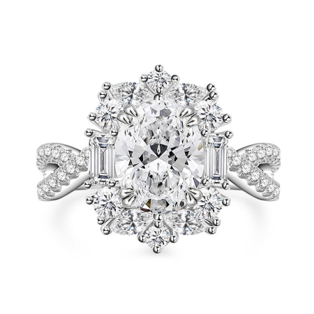 Inele de logodna - Inel logodnă moissanite oval 2 carate halo moissanite aur platină