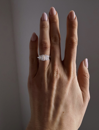 Inel de logodna cu moissanite emerald de 2,6 CT model trilogy | Argint [8]