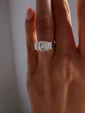 Inel de logodna cu moissanite emerald de 2,6 CT model trilogy | Argint [6]