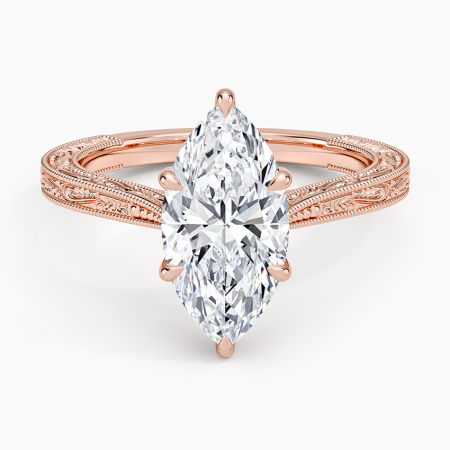 Vintage engagement ring with 2 CT D VVS moissanite, milgrain and floral details | Gold, platinum [2]