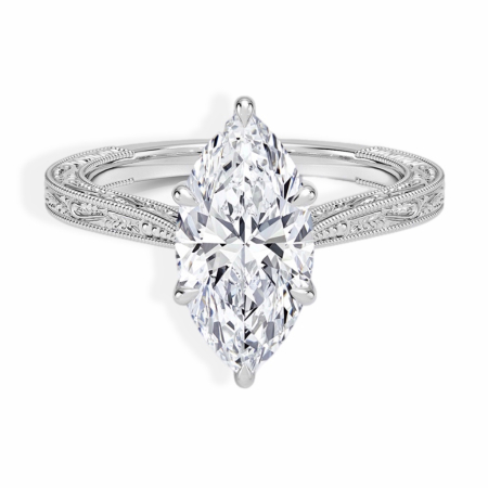 Inele de logodna - Inel de logodna vintage cu moissanite 2 CT D VVS milgrain si detalii florale | Aur, platina