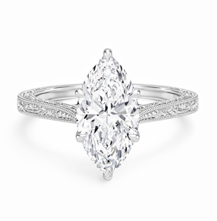 Inele de logodna - Inel de logodna vintage cu diamant de laborator 2 CT E VS milgrain si detalii florale | Aur, platina