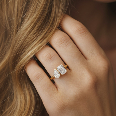 Inel Toi et Moi Emerald & Pear 2 CT Diamante de Laborator [11]